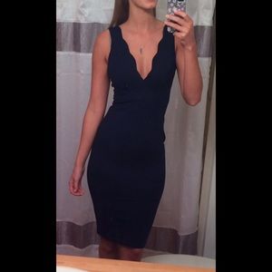 Navy bodycon scallop dress